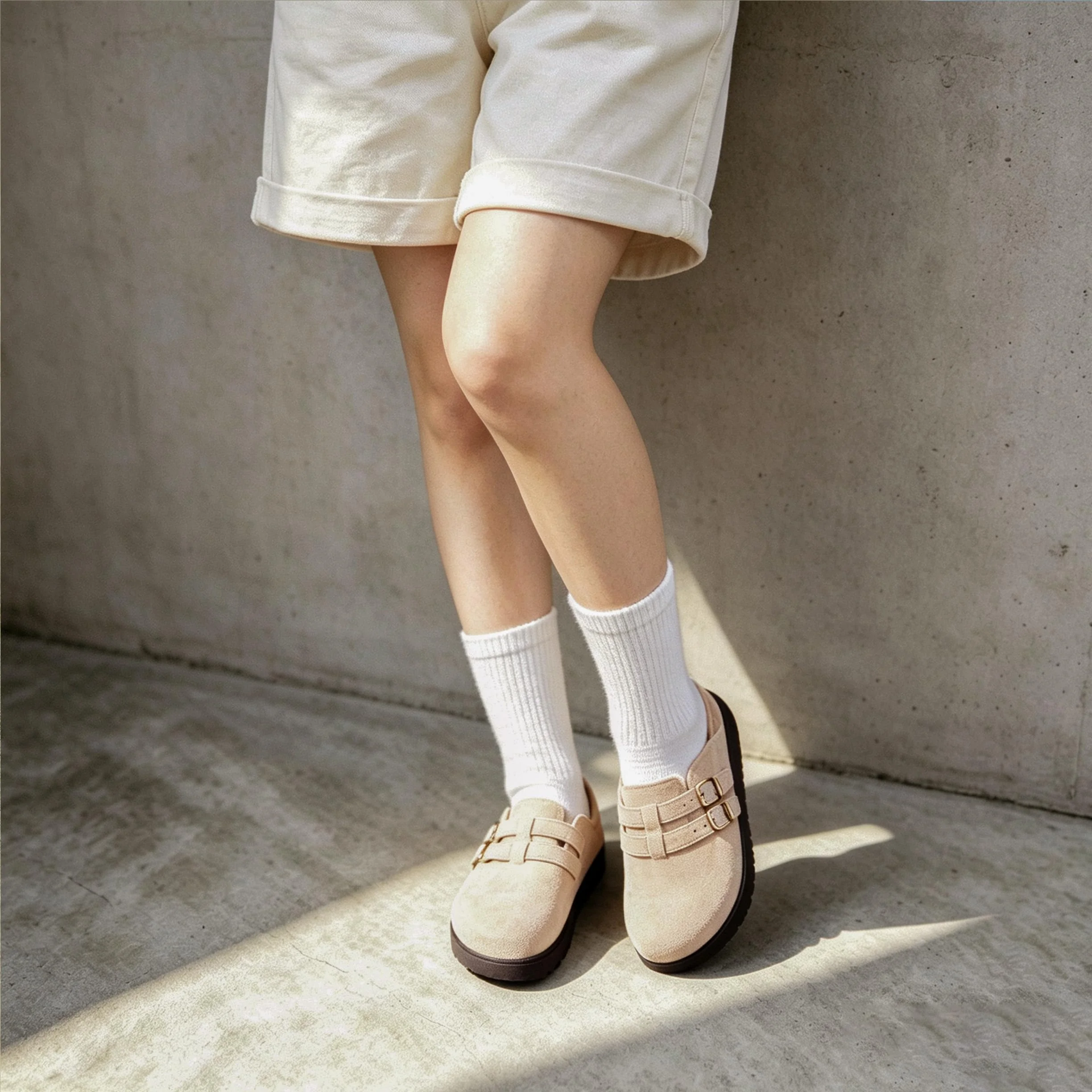 Beige Suede Buckle Platform Clog photo 3