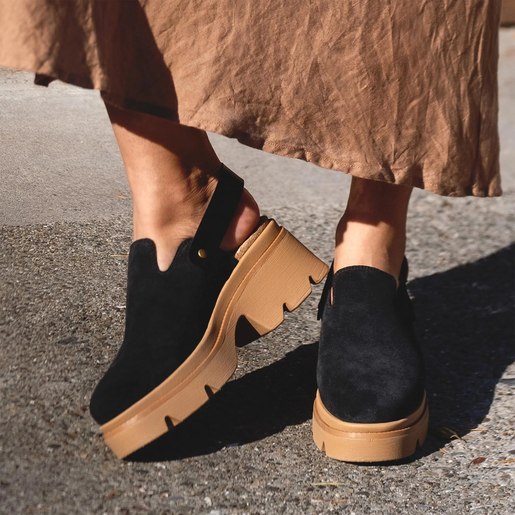 Reef black suede platform clog photo 2