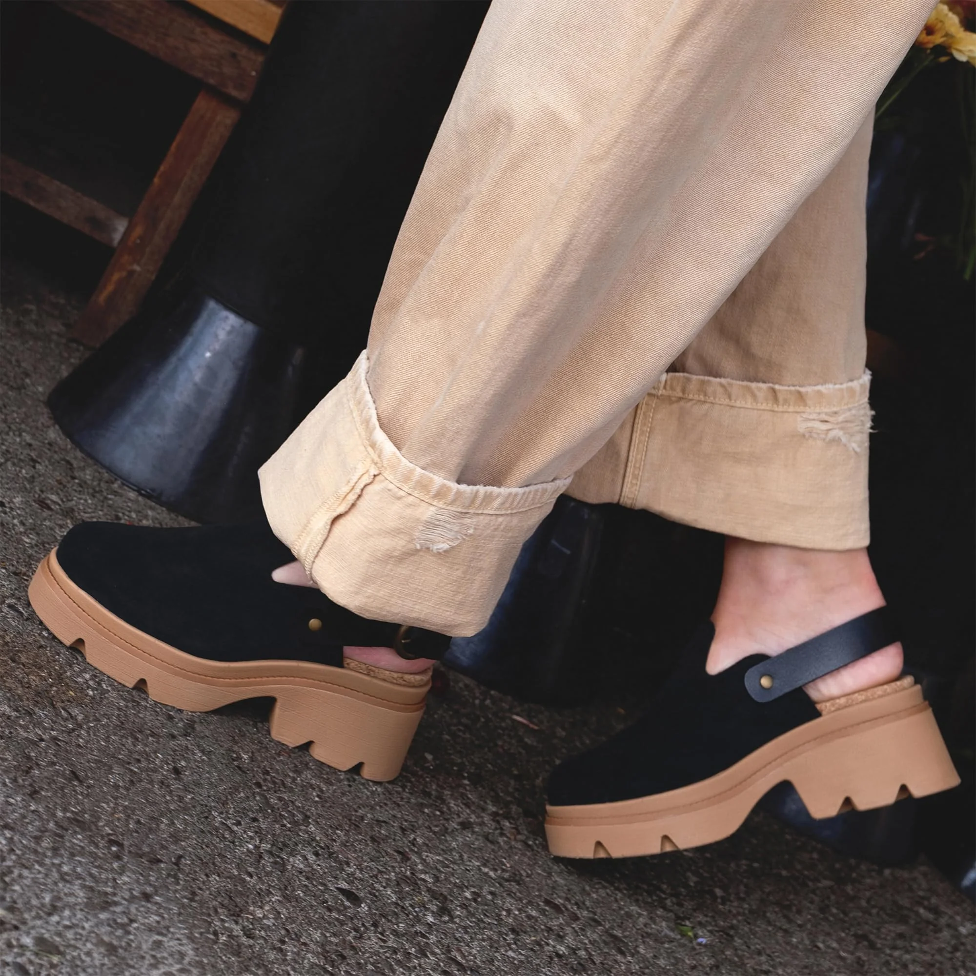 Reef black suede platform clog photo 3
