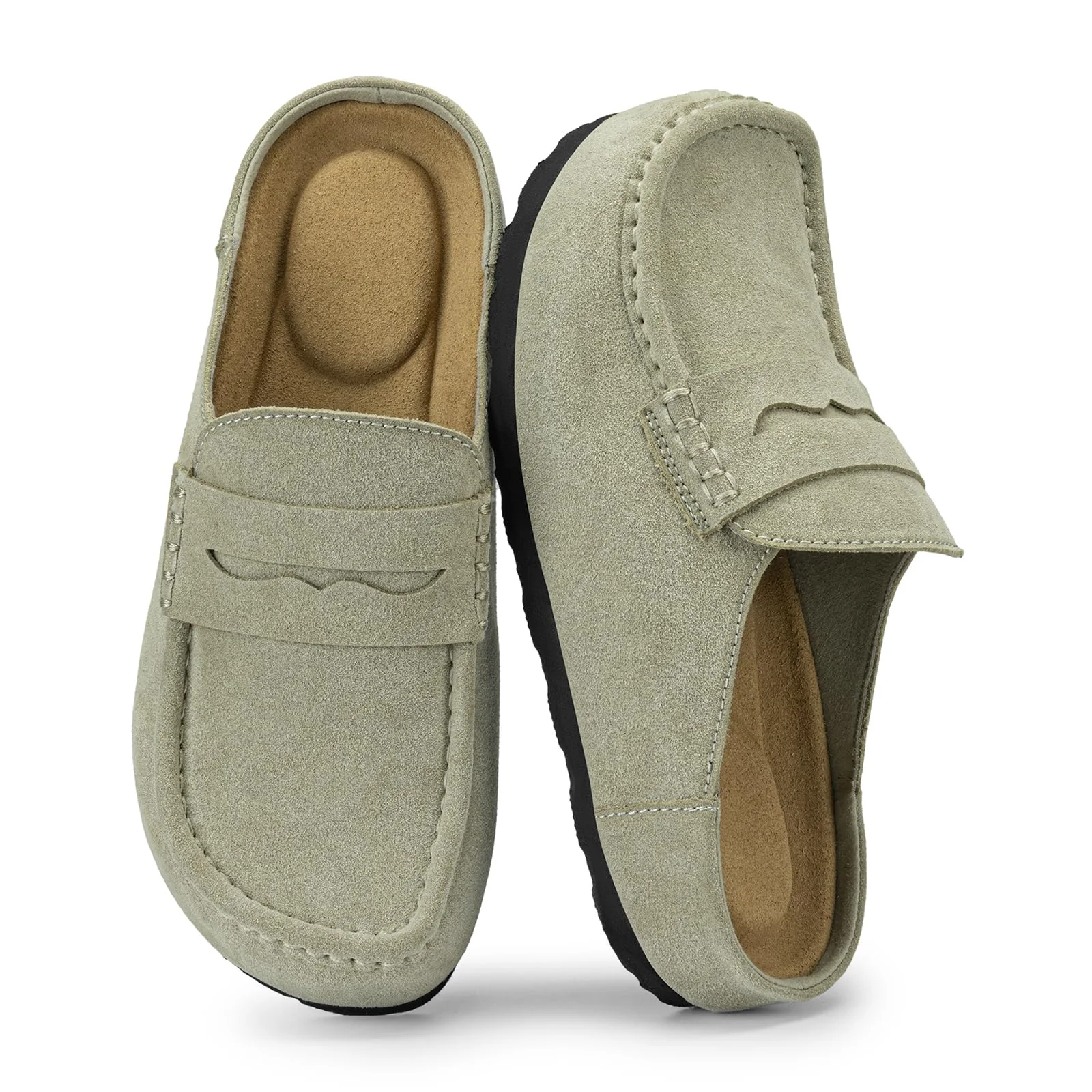 Rihero Sage Green Suede Loafer Mule