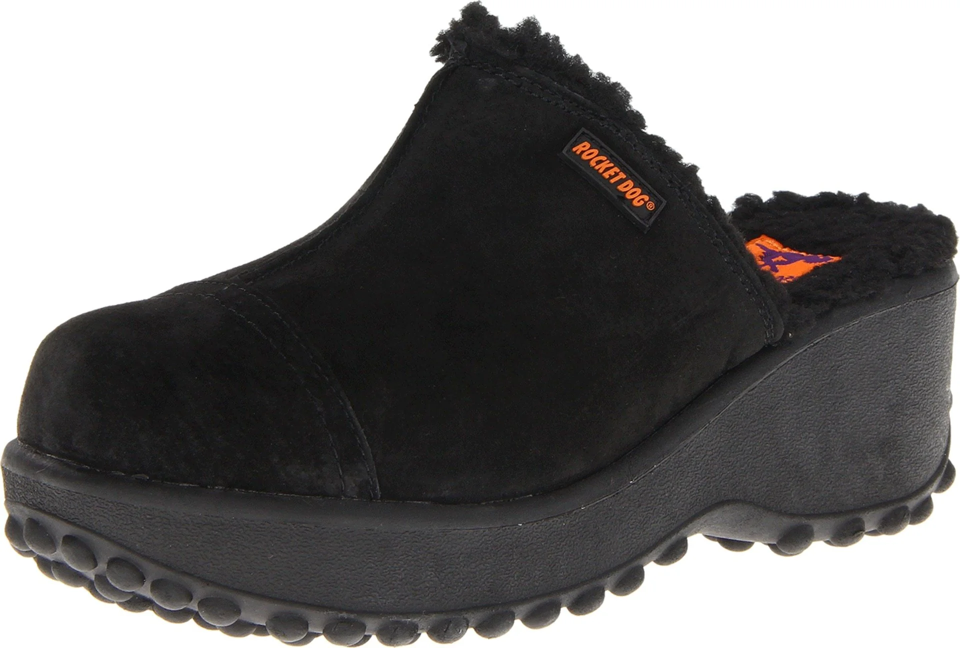 Rocket Dog black fur-trim clog