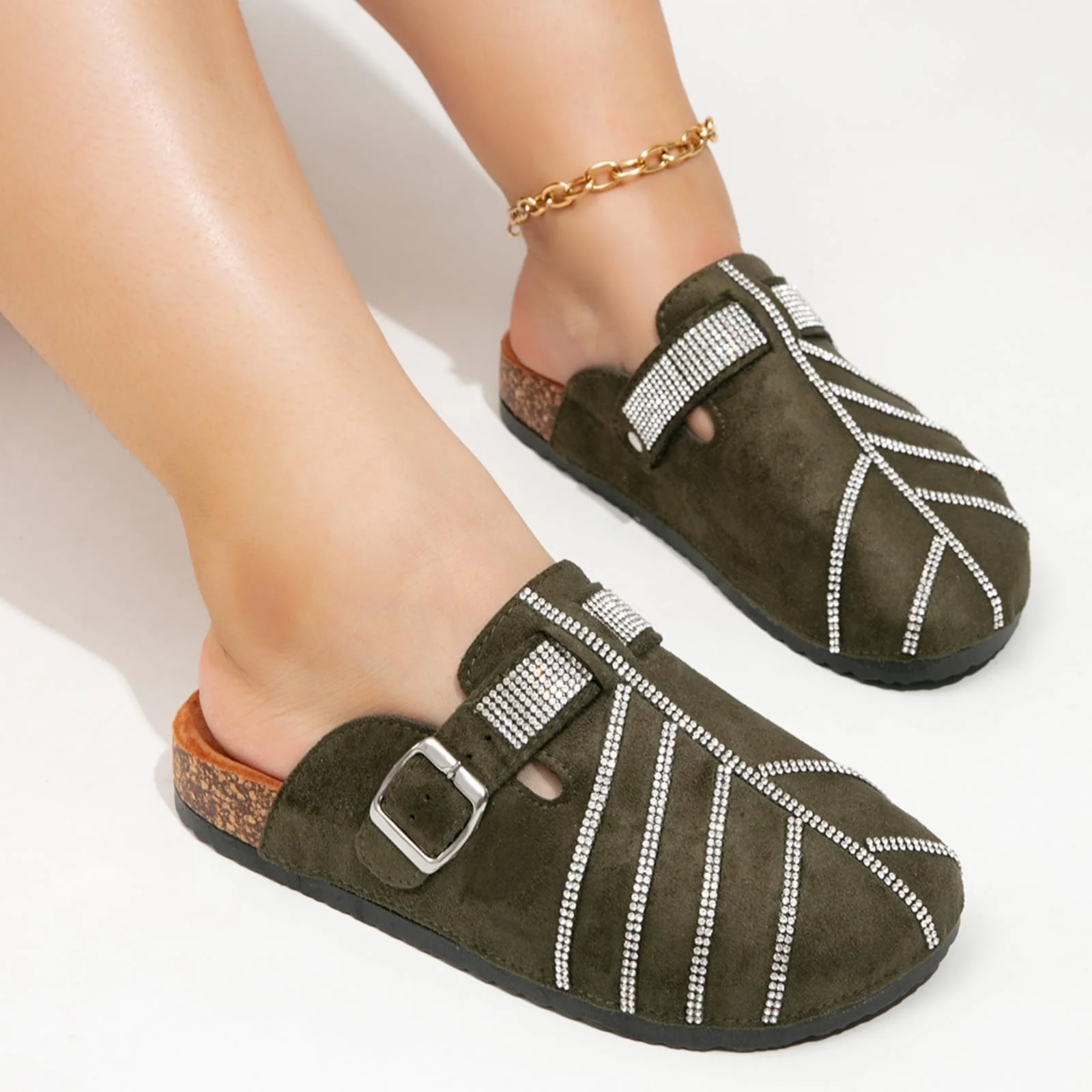 Olive Rhinestone Clog photo 2