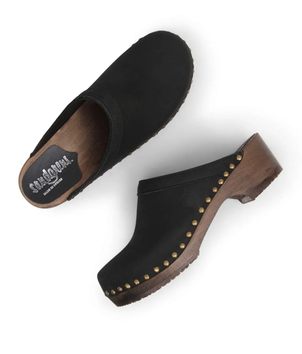 Sandgrens black leather wooden clog photo 3