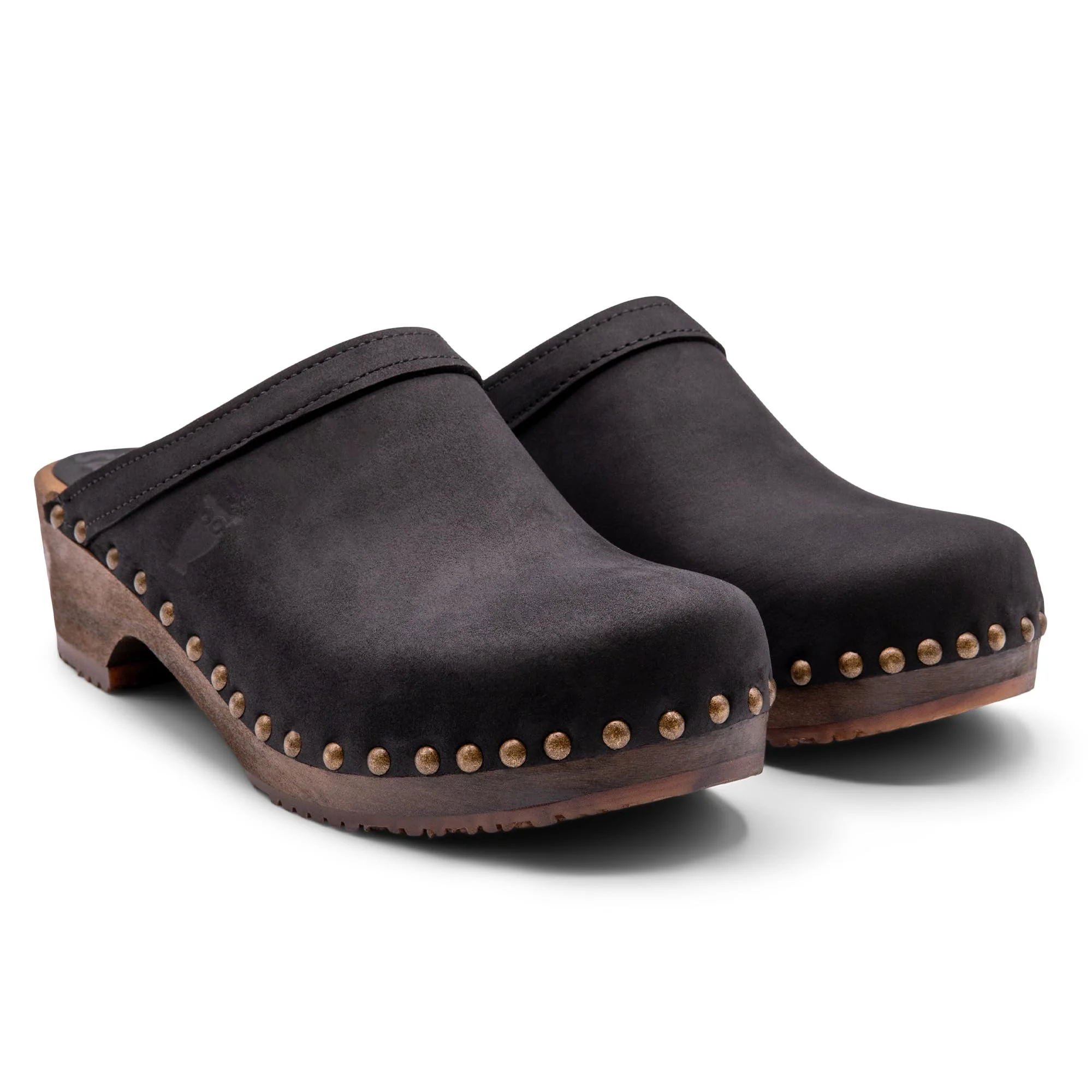Sandgrens black leather wooden clog photo 4