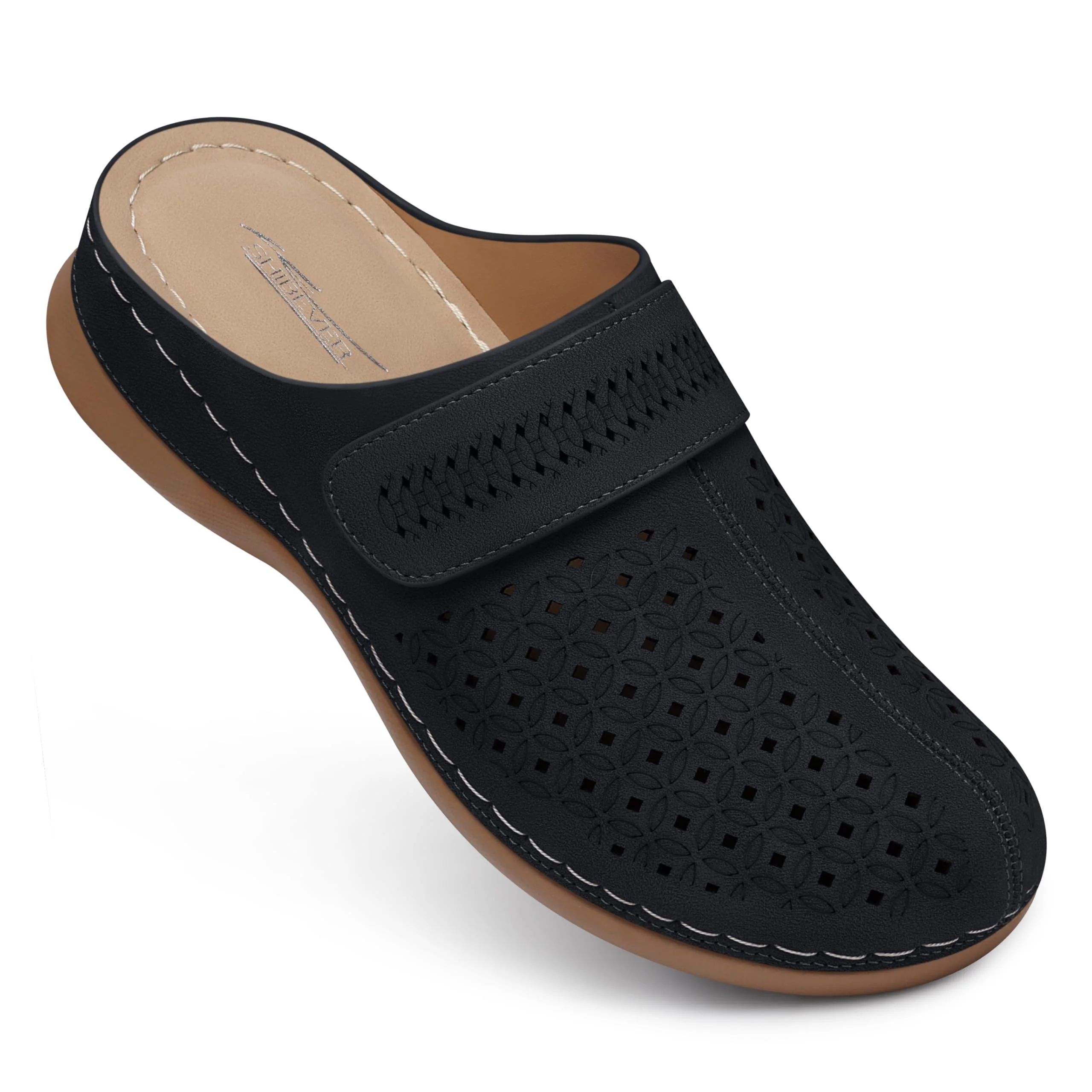 SHIBEVER black perforated clog