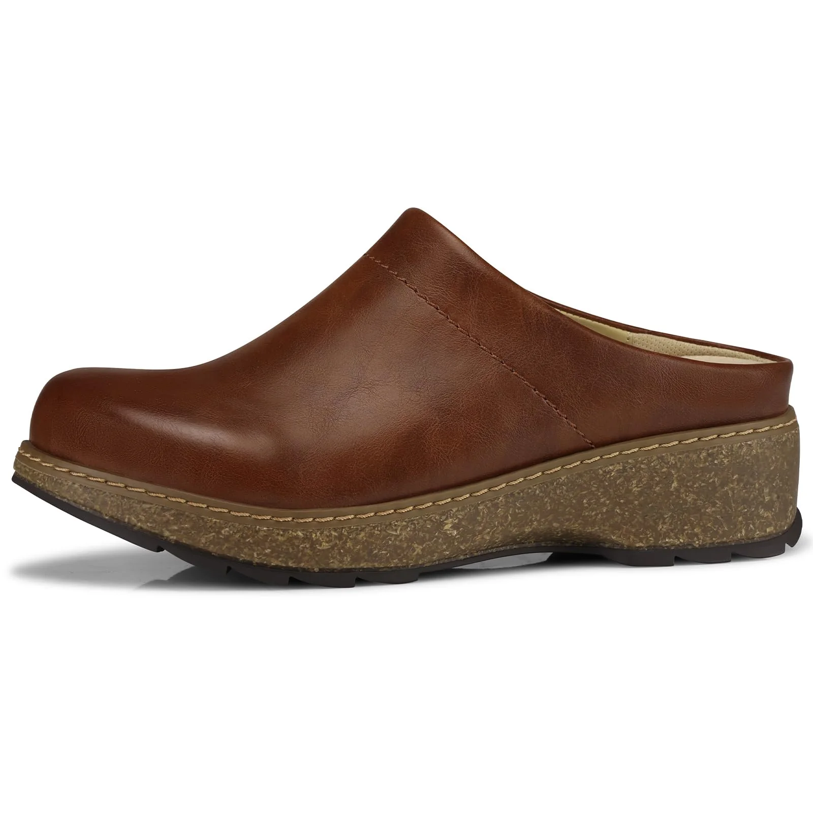 SHIBEVER brown leather wedge clog