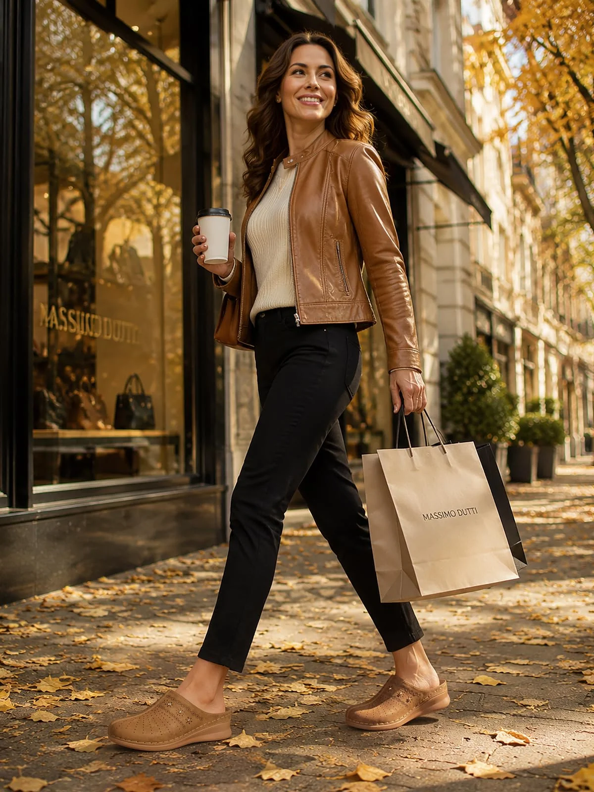 SHIBEVER tan perforated mule photo 2
