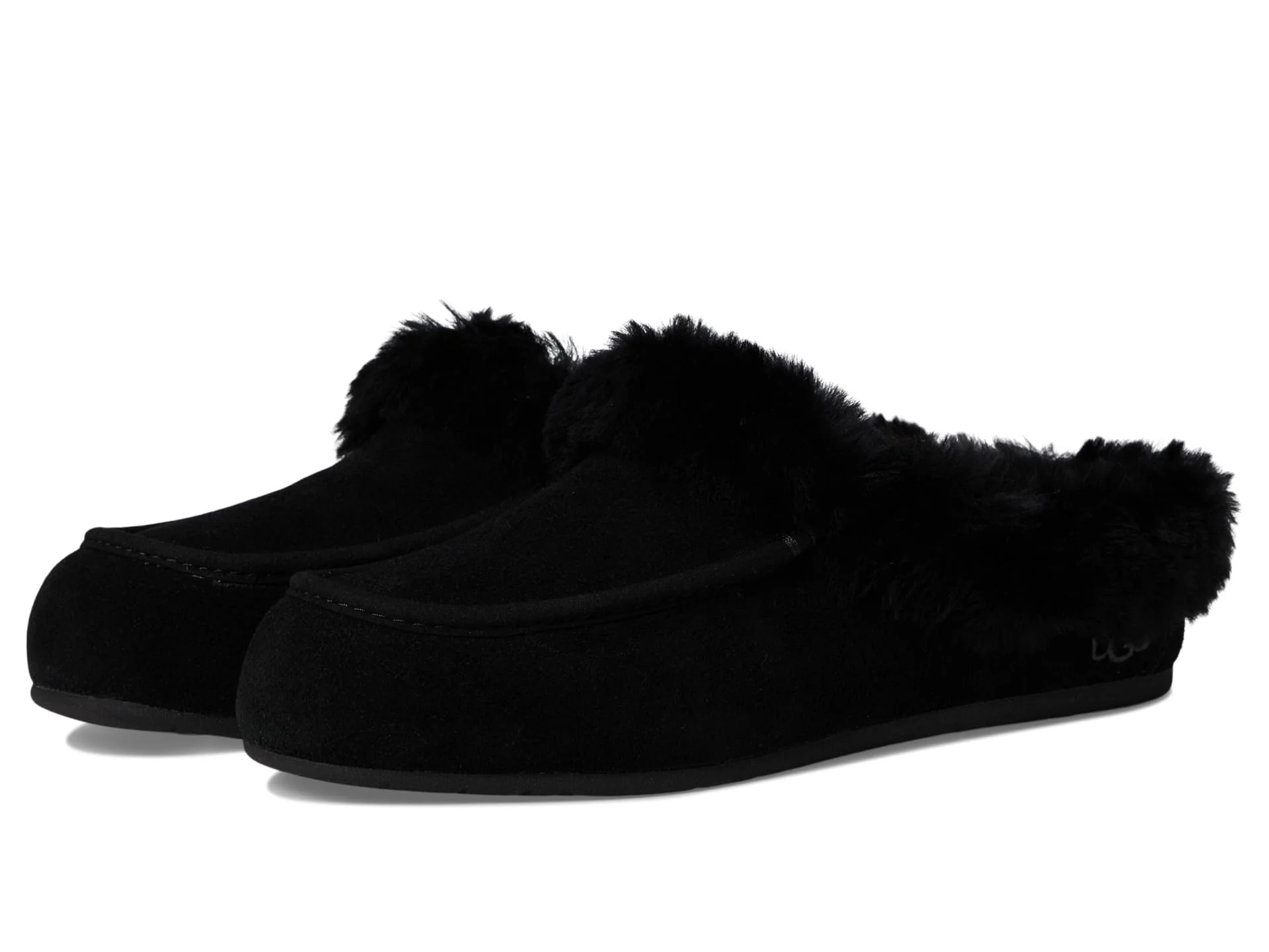 UGG black suede fuzzy slipper