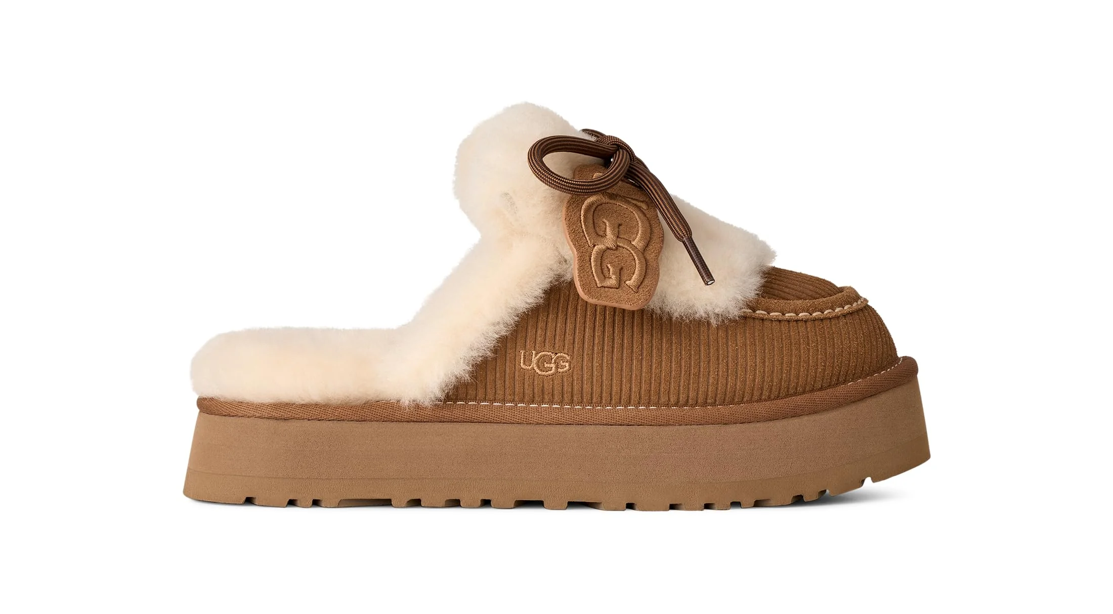 UGG Tan Fur-Trim Platform Slipper
