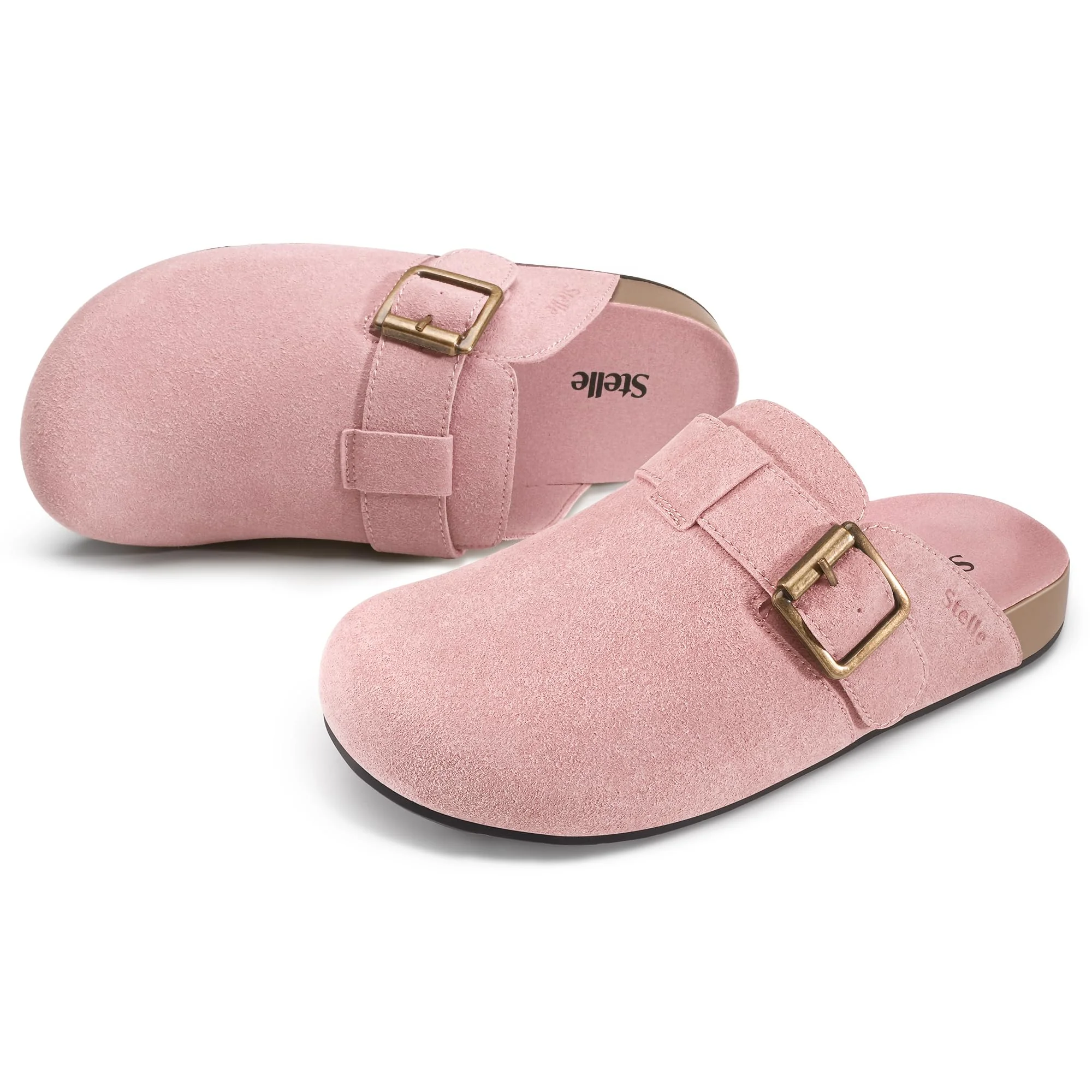 STELLE pink suede buckle clog
