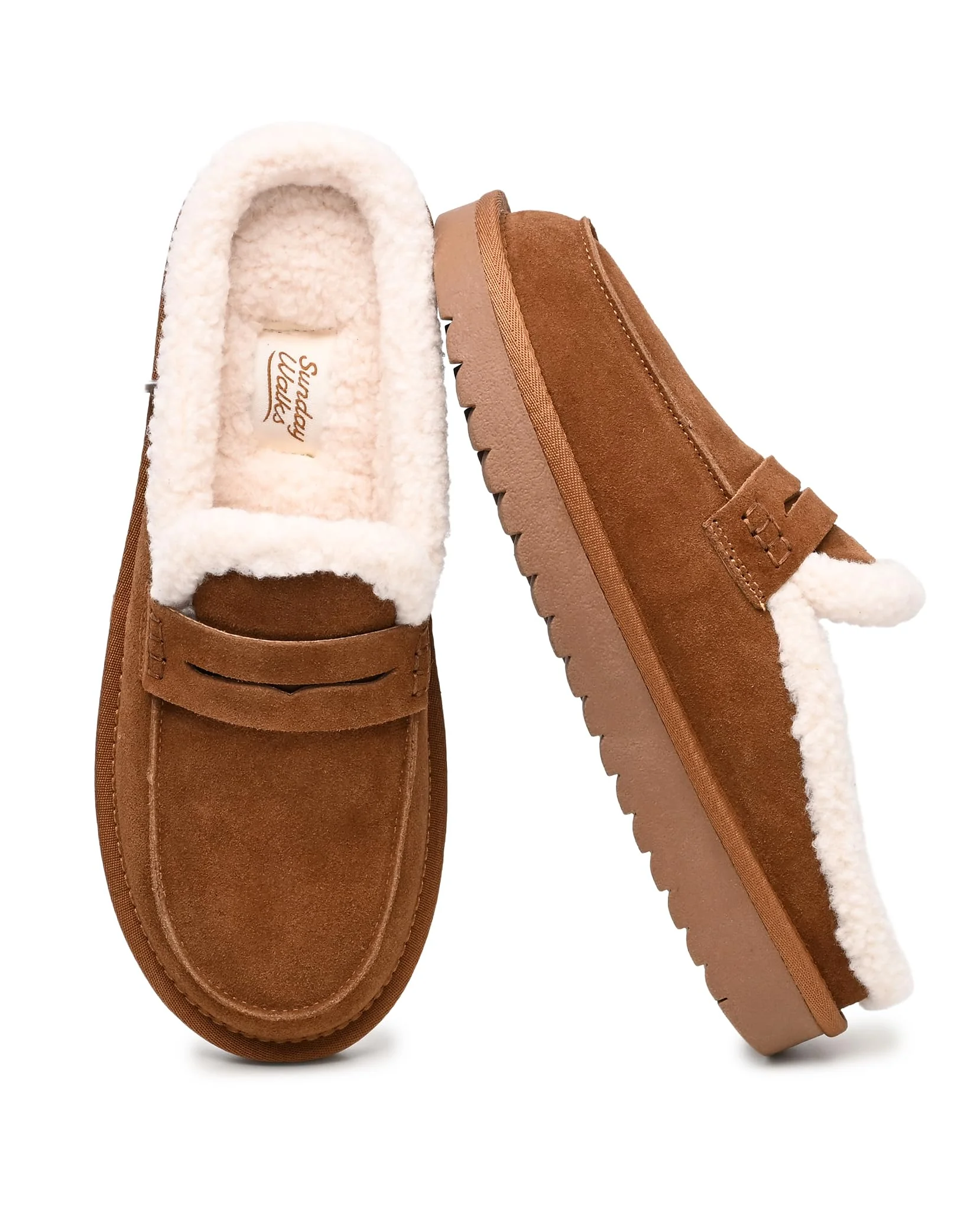 Sunday Walks Tan Fuzzy Loafer Mule