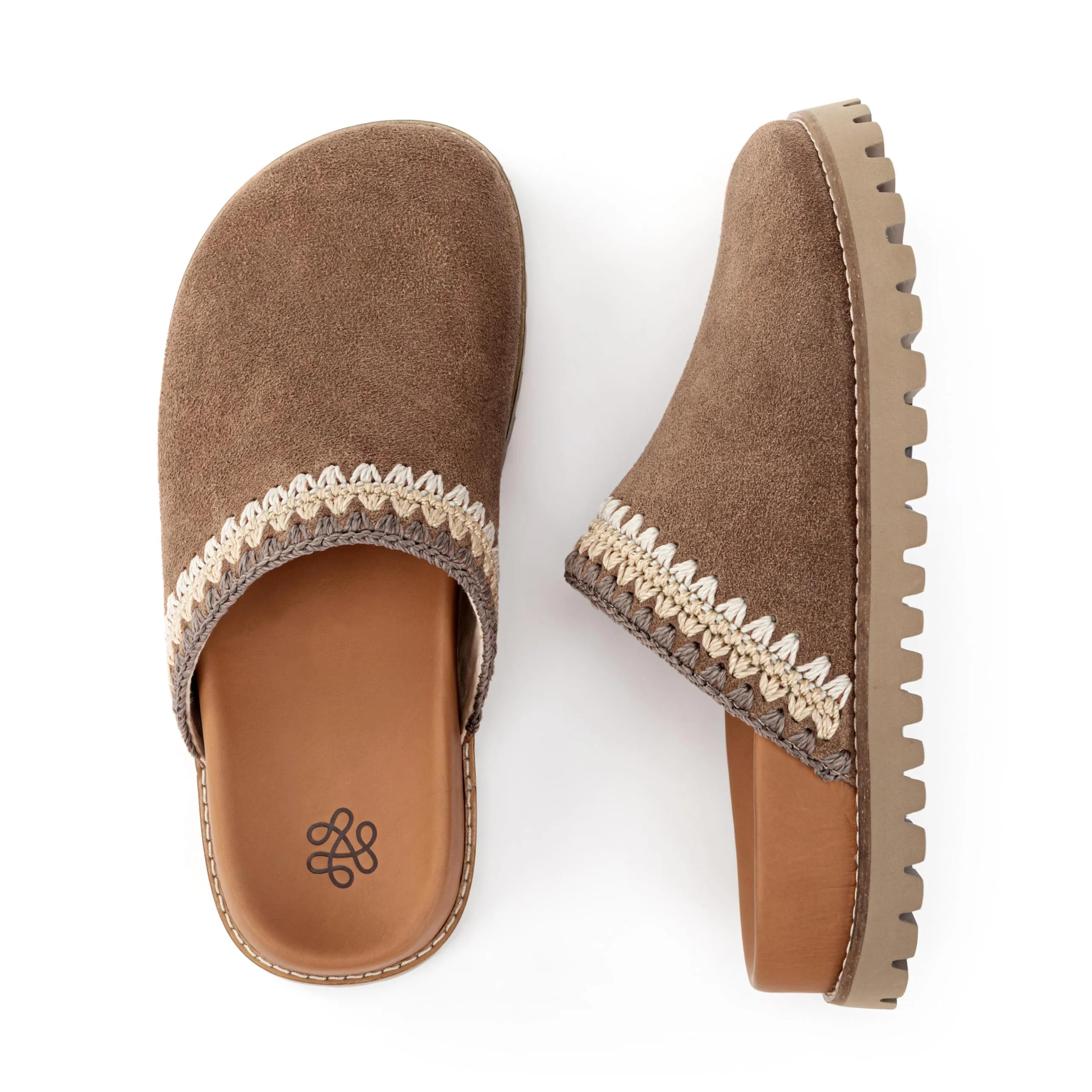 The Sak brown suede crochet-trim clog photo 2
