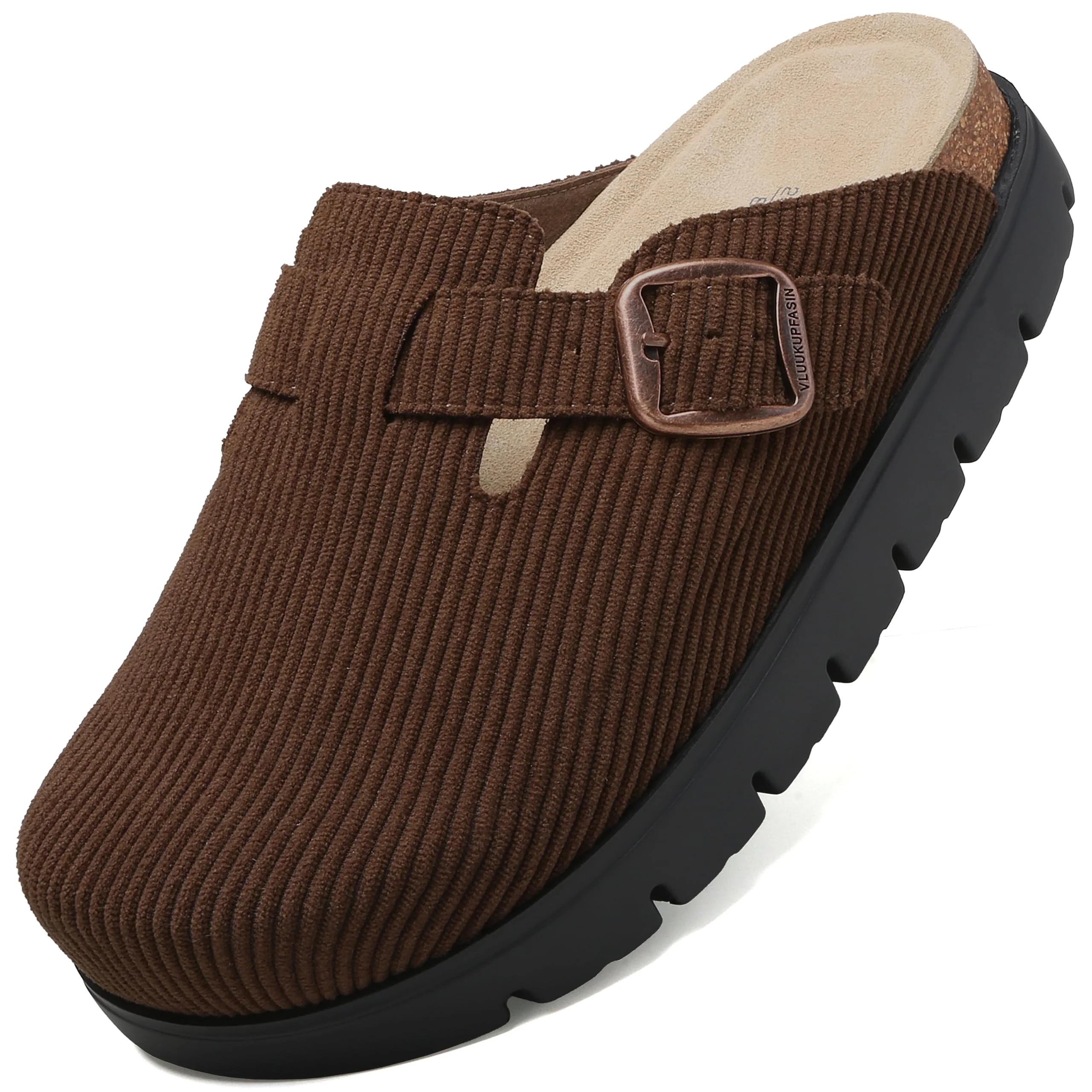 VLUUKUPFASIN Brown Corduroy Buckle Clog