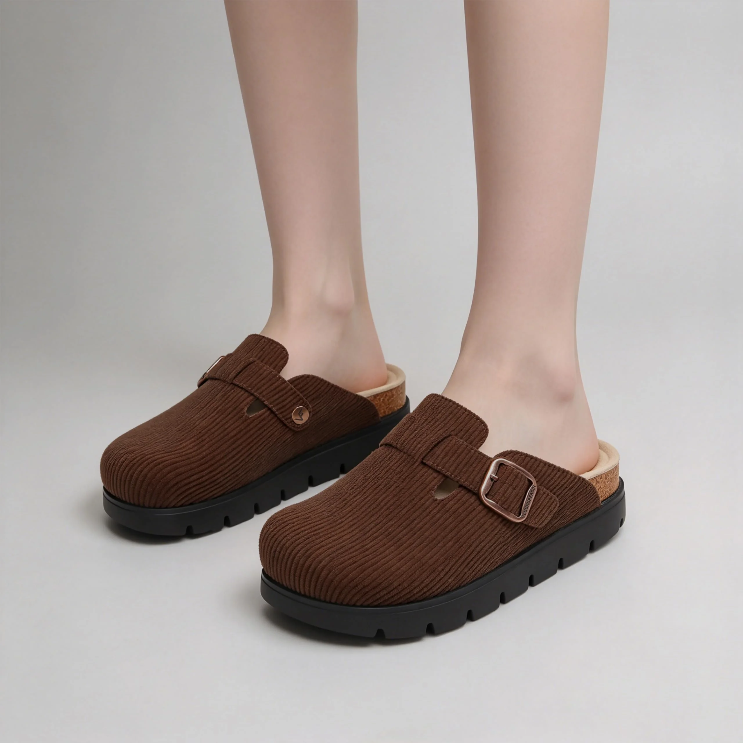 VLUUKUPFASIN Brown Corduroy Buckle Clog photo 2