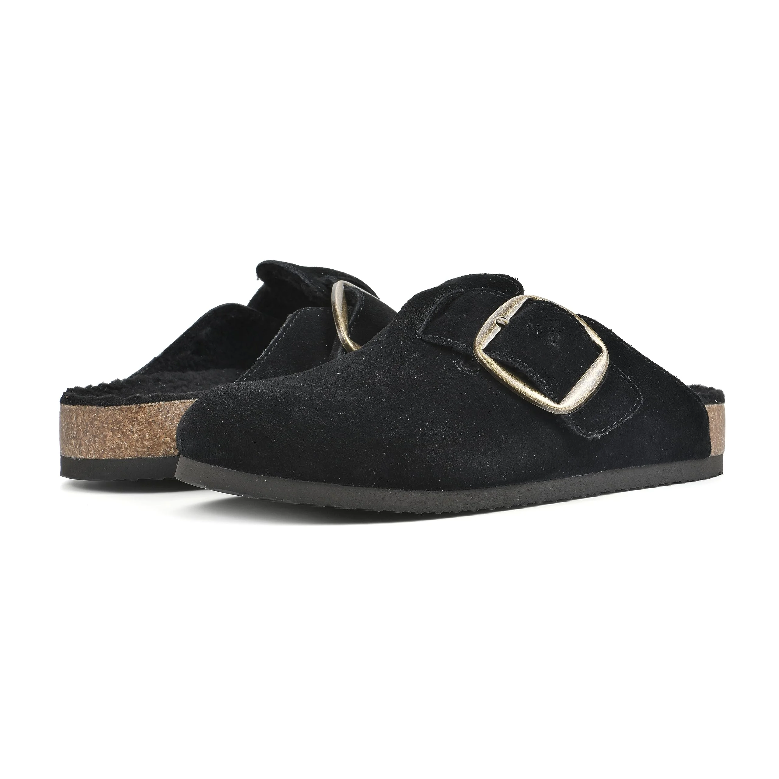 White Mountain black suede buckle clog photo 2