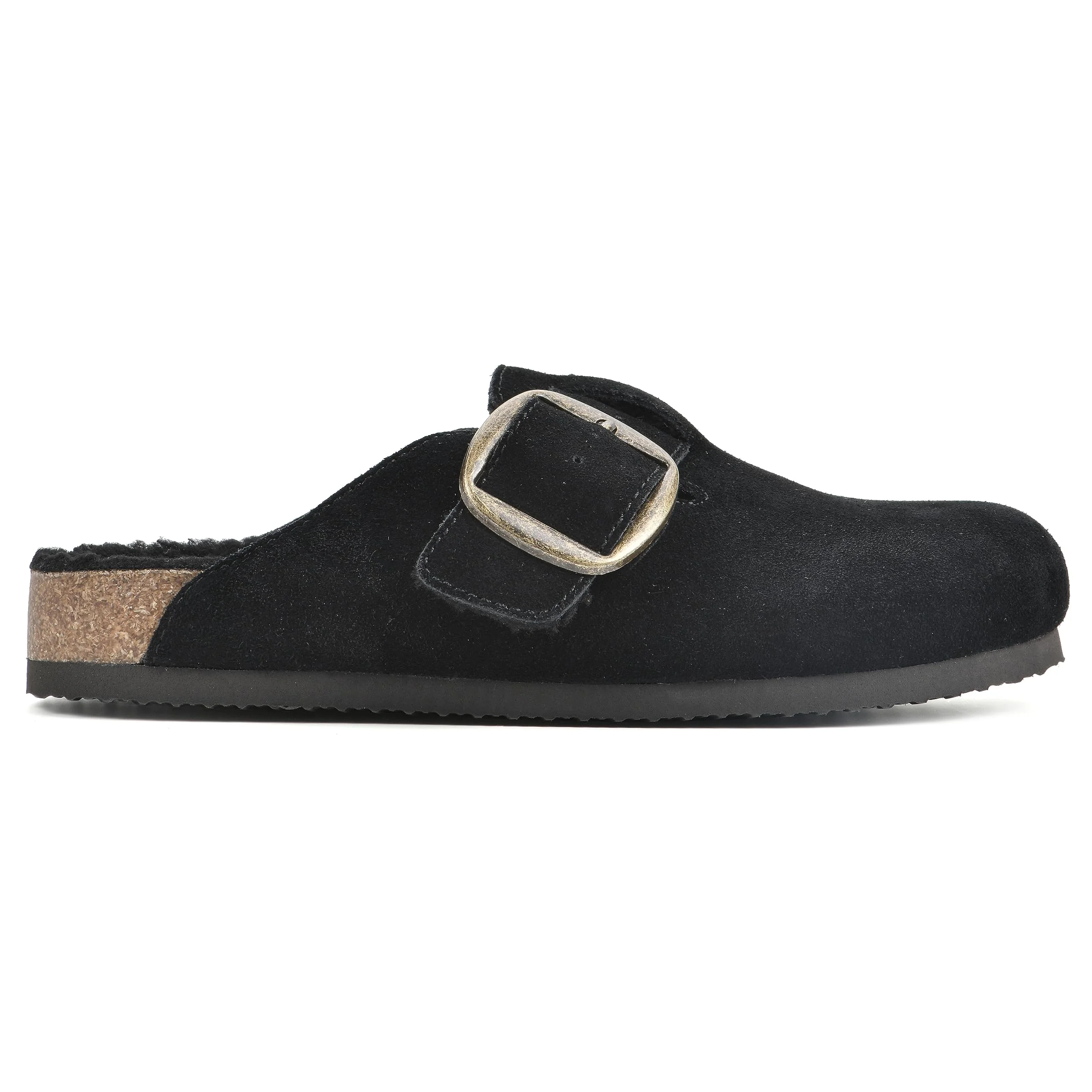 White Mountain black suede buckle clog photo 3