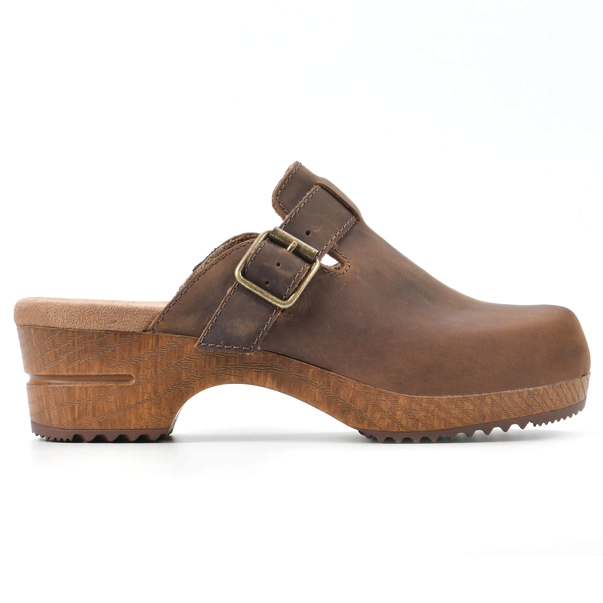White Mountain brown leather wooden clog photo 2
