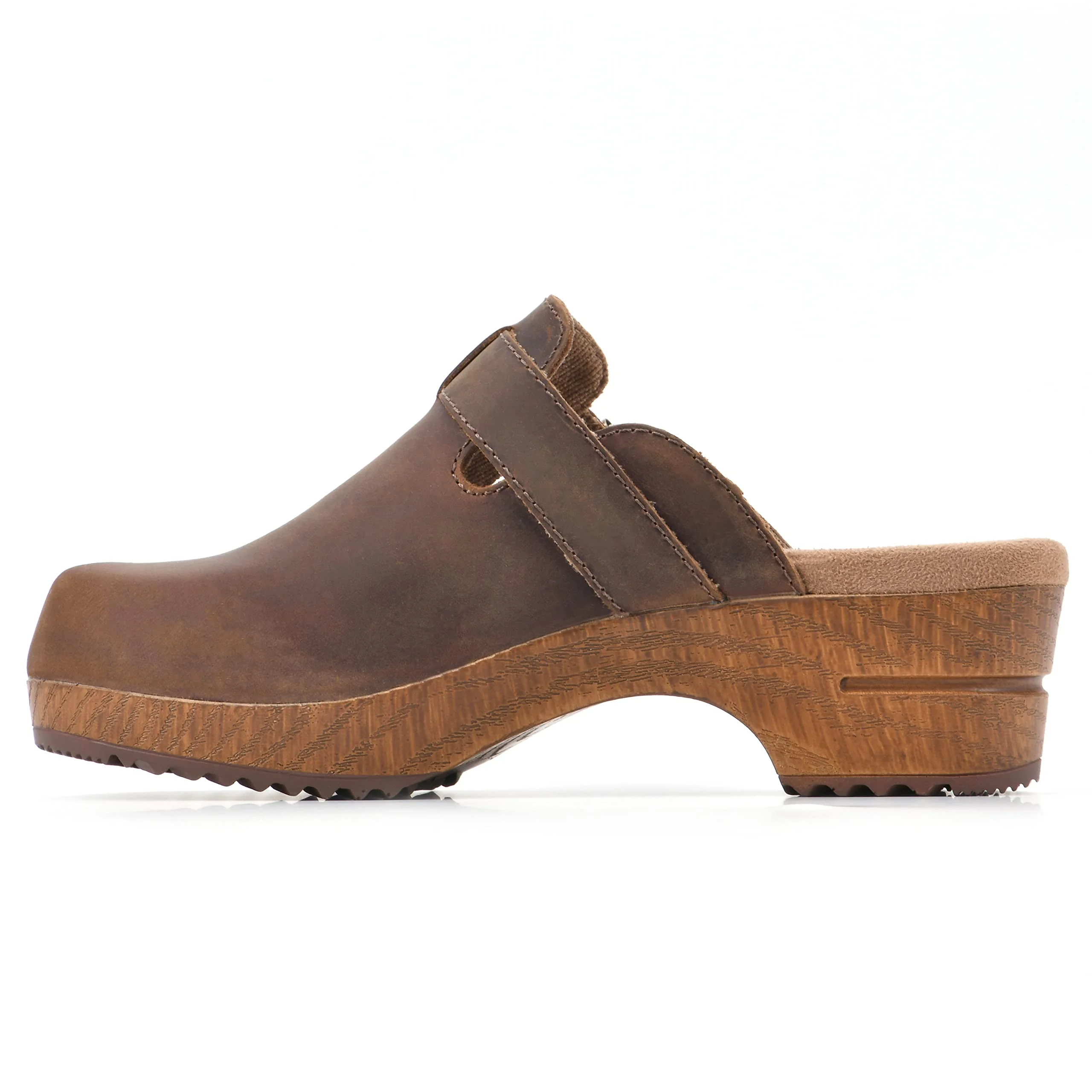 White Mountain brown leather wooden clog photo 3