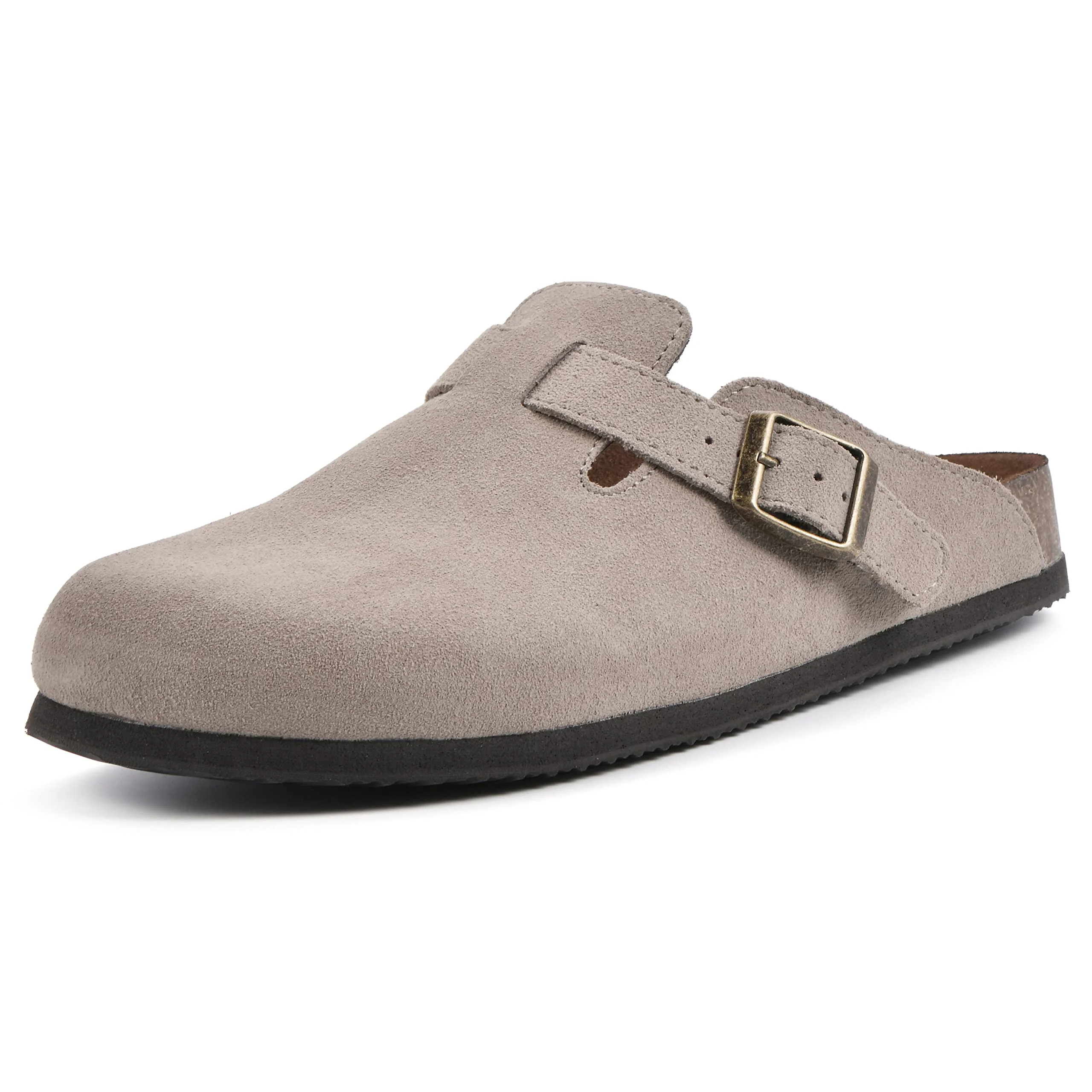 White Mountain beige-grey suede buckle mule