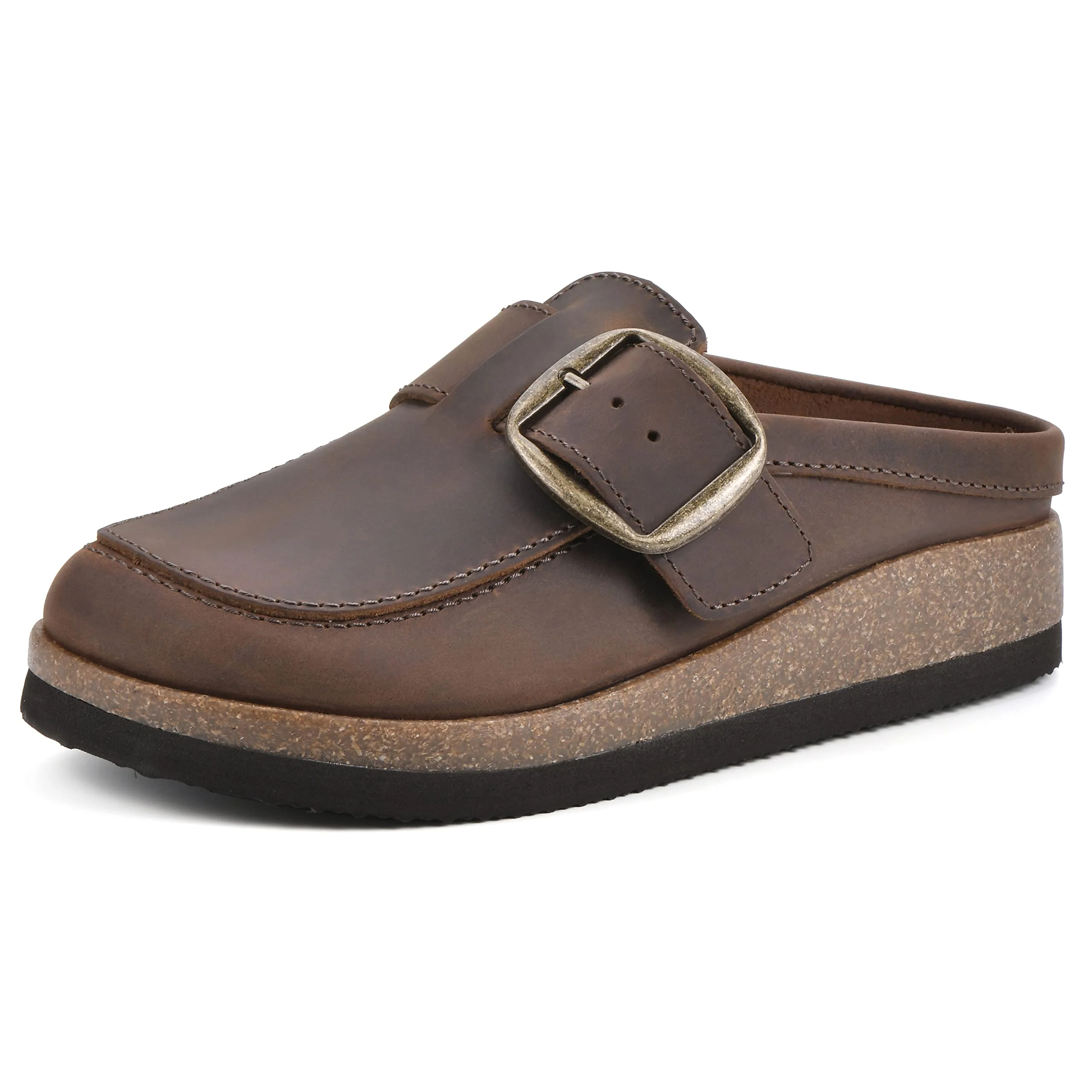 White Mountain brown suede buckle mule