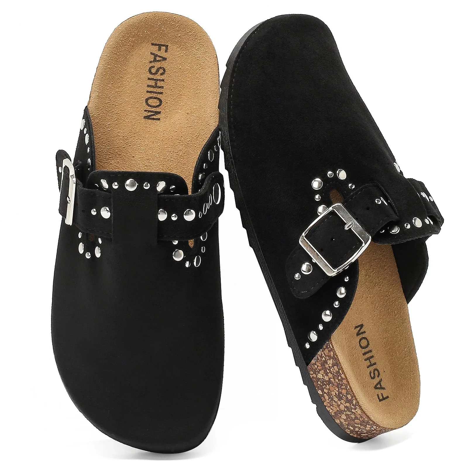 YorFotMae Black Studded Buckle Clog